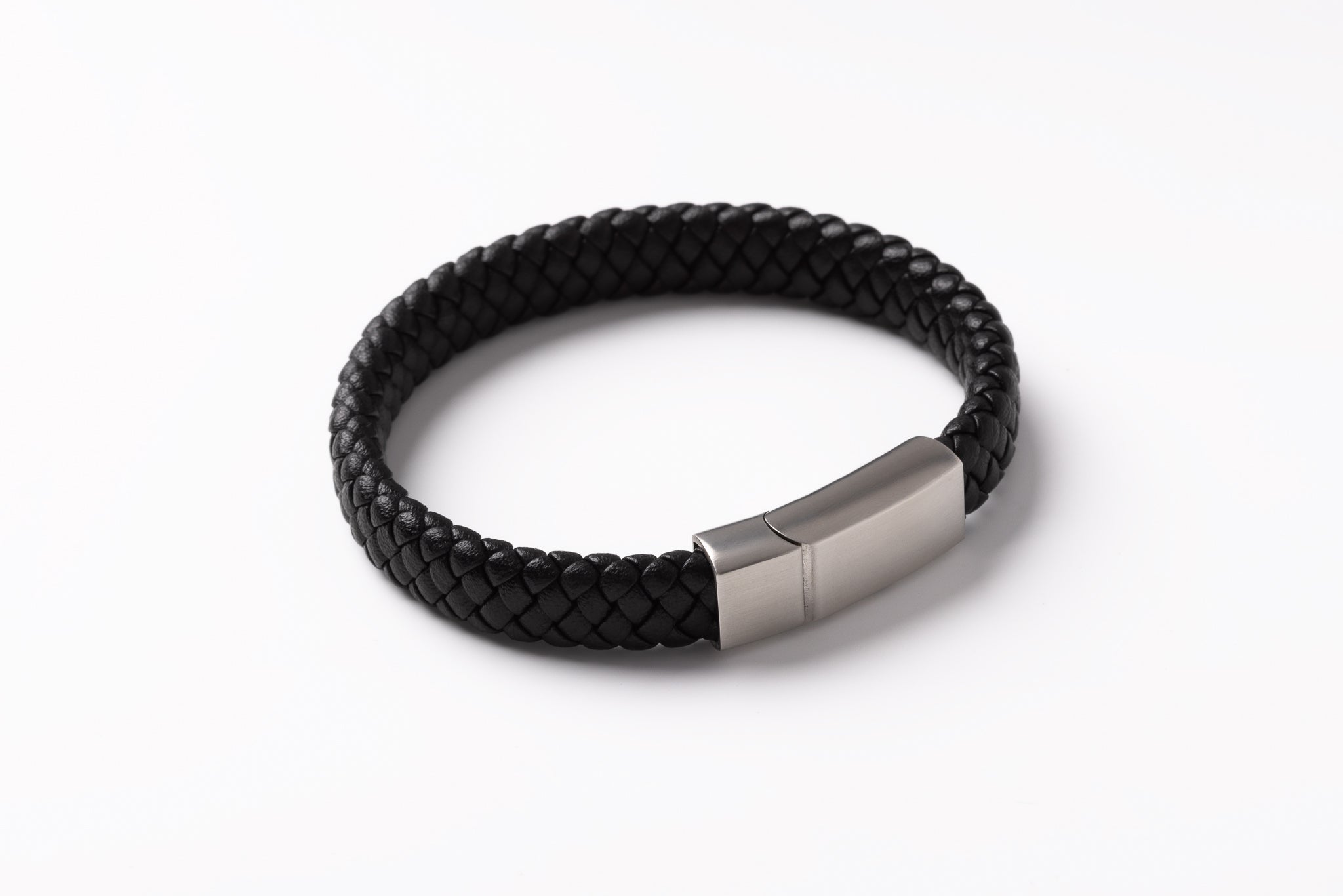Bracelet Tressé En Cuir Synthétique Noir - Fermoir Mousqueton, Style élégant Et Simple - Neuf